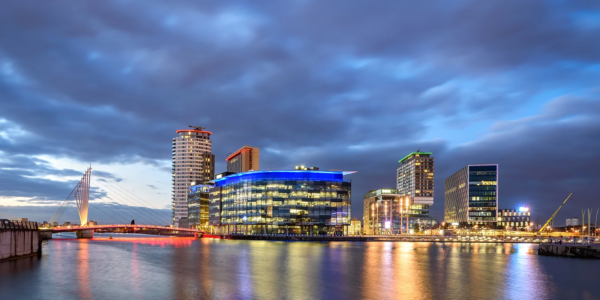 Salford Quays at night time